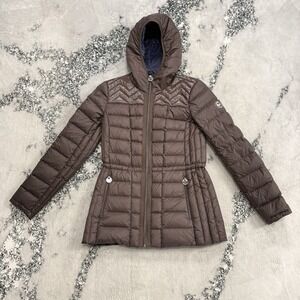 Michael Kors Packable Down Jacket Womens Small Brown Hooded Lightweight Puffer